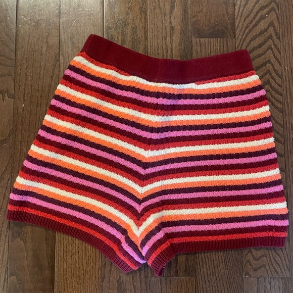 Sezane Eliam Shorts. Striped Knit. Size Small. Burgundy white orange red pink - Picture 5 of 9